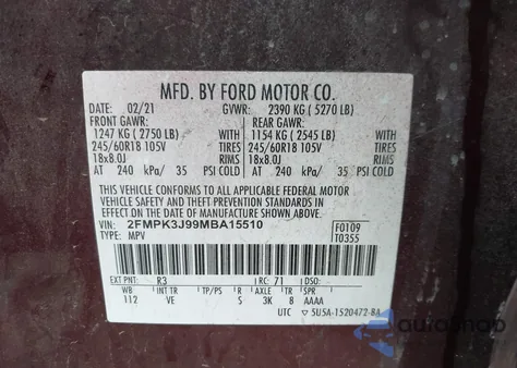 2021 Ford Edge Sel z USA, uszkodzony, nr VIN 2FMPK3J99MBA15510